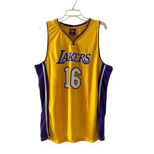 Pau Gasol NBA Los Angeles Lakers #16 LINKS Jersey Purple Gold XL